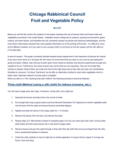 Chicago Rabbinical Council Fruit and Vegetable Policy