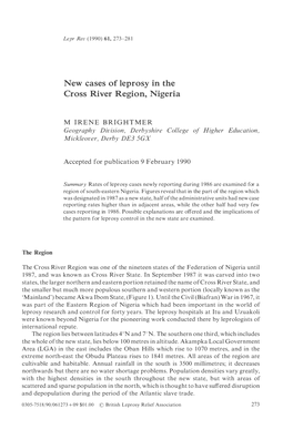 New Cases of Leprosy in the Cross River Region, Nigeria