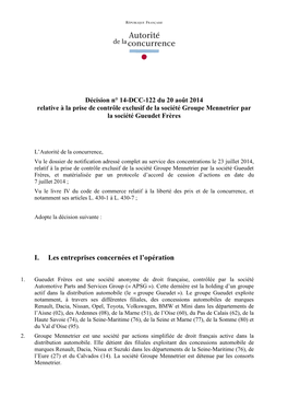 I. Les Entreprises Concernées Et L'opération