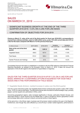 Sales on March 31, 2019