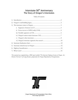 Interstate 50Th Anniversary: the Story of Oregon's Interstates