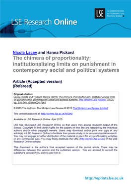 Institutionalising Limits on Punishment in Contemporary Social and Political Systems