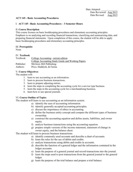 ACT 145 - Basic Accounting Procedures