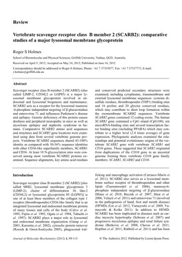 SCARB2): Comparative Studies of a Major Lysosomal Membrane Glycoprotein