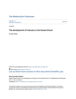 The Development of Calculus in the Kerala School