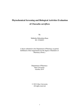 Phytochemical Screening and Biological Activities Evaluation of Chassalia Curviflora