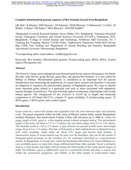 Complete Mitochondrial Genome Sequence of Bos Frontalis (Gayal) from Bangladesh