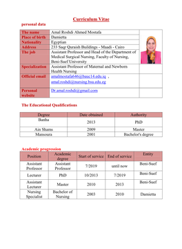 Curriculum Vitae Personal Data