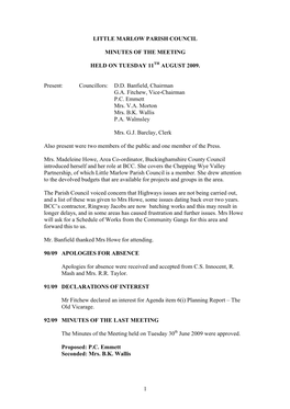 1 Little Marlow Parish Council Minutes Of