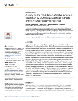 A Study on the Modulation of Alpha-Synuclein Fibrillation by Scutellaria Pinnatifida Extracts and Its Neuroprotective Properties