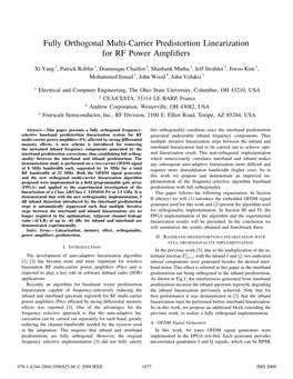 Fully Orthogonal Multi-Carrier Predistortion Linearization for RF Power Ampliﬁers