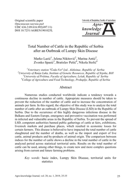 Total Number of Cattle in the Republic of Serbia After an Outbreak of Lumpy Skin Disease
