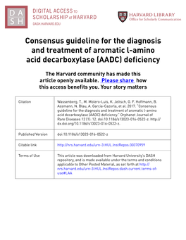 Consensus Guideline for the Diagnosis and Treatment of Aromatic L-Amino Acid Decarboxylase (AADC) Deficiency