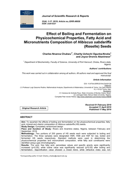 Effect of Boiling and Fermentation on Physicochemical Properties, Fatty Acid and Micronutrients Composition of Hibiscus Sabdariffa (Roselle) Seeds