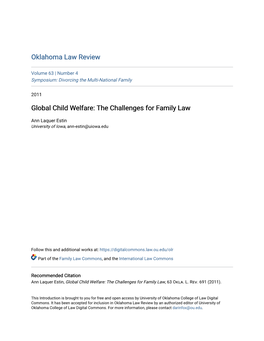 Global Child Welfare: the Challenges for Family Law