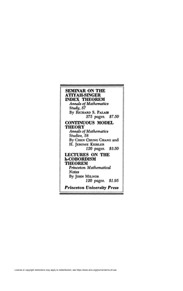 SEMINAR on the ATTYAH-SINGER INDEX THEOREM Annals of Mathematics Study, 57 by RICHARD S