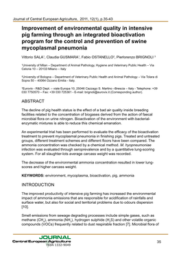 Improvement of Environmental Quality in Intensive Pig Farming Through An