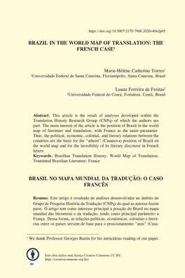 Brazil in the World Map of Translation: the French Case1