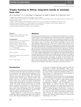 Trophy Hunting in Africa: Longterm Trends in Antelope Horn Size