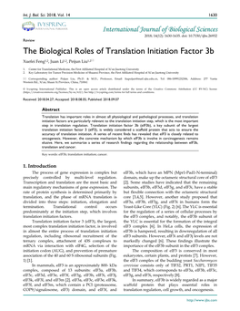 The Biological Roles of Translation Initiation Factor 3B Xuefei Feng1,2, Juan Li1,2, Peijun Liu1,2