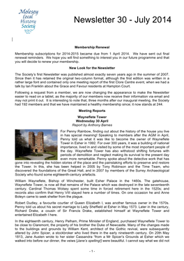 Newsletter 30 - July 2014