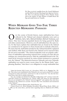 Zvi Ron WHEN MIDRASH GOES TOO FAR: THREE REJECTED