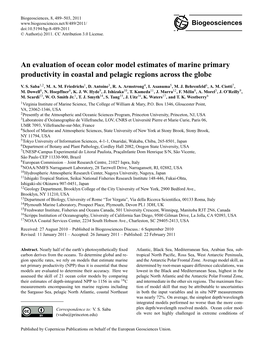 An Evaluation of Ocean Color Model Estimates of Marine Primary Productivity in Coastal and Pelagic Regions Across the Globe