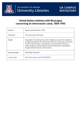 United States Relations with Nicaragua Concerning an Interoceanic Canal, 1850-1903