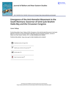 Emergence of the Anti-Kemalist Movement in the South Marmara: Governor of Izmit Çule Ibrahim Hakkı Bey and the Circassian Congress