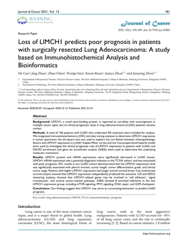 Loss of LIMCH1 Predicts Poor Prognosis In