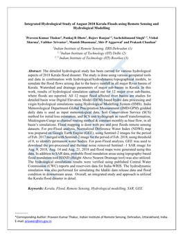 Integrated Hydrological Study of August 2018 Kerala Floods Using Remote Sensing and Hydrological Modelling