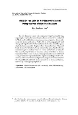 Russian Far East on Korean Unification: Perspectives of Non-State Actors