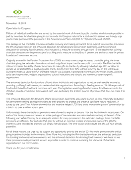 November 18, 2014 Open Letter to Congress