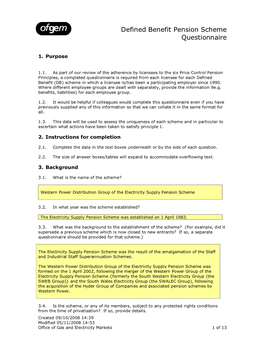 Defined Benefit Pension Scheme Questionnaire