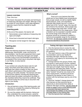 Vital Signs: Guidelines for Measuring Vital Signs and Weight Lesson Plan