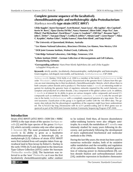 Starkeya Novella Type Strain (ATCC 8093T) Ulrike Kappler1, Karen Davenport2, Scott Beatson1, Susan Lucas3, Alla Lapidus3, Alex Copeland3, Kerrie W