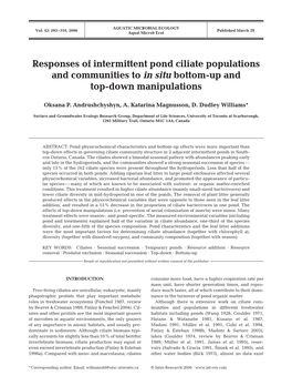 Responses of Intermittent Pond Ciliate Populations and Communities to in Situ Bottom-Up and Top-Down Manipulations