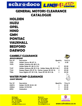 General Motors Clearance Catalogue Holden Isuzu Opel Hino Gmh Pontiac Vauxhall Bedford Daewoo