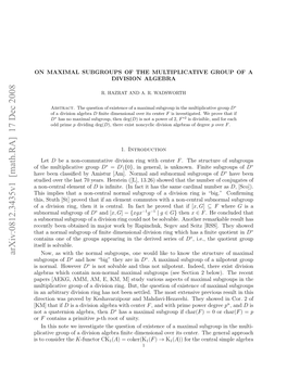 On Maximal Subgroups of the Multiplicative Group of a Division