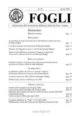 Fogli» N° 24 (2003)