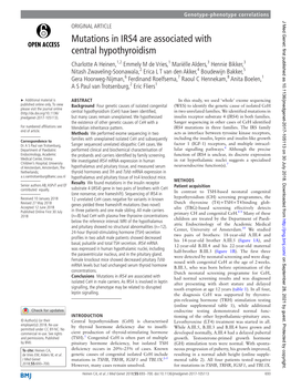 Mutations in IRS4 Are Associated with Central Hypothyroidism