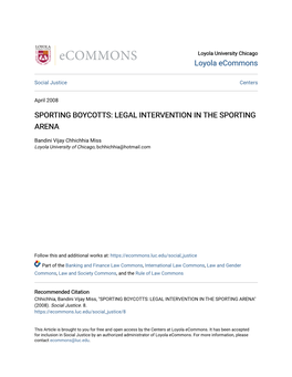 Sporting Boycotts: Legal Intervention in the Sporting Arena