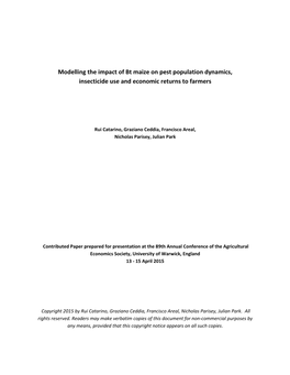 Modelling the Impact of Bt Maize on Pest Population Dynamics, Insecticide Use and Economic Returns to Farmers