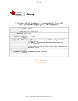 Pollination-Related Functions of Decorative Sterile Flowers of Nine Japanese Hydrangea Species (Hydrangeaceae)