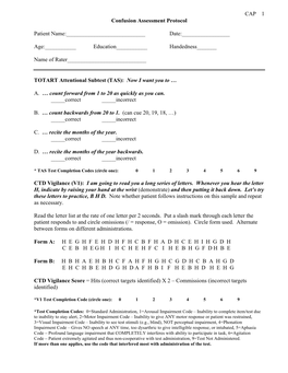 CAP 1 Confusion Assessment Protocol Patient Name