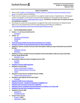 Saskatchewan Immunization Manual Chapter 10 – Biological Products September 2021