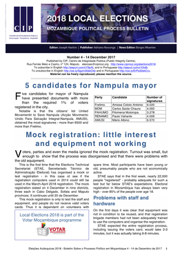 5 Candidates for Nampula Mayor Mock Registration: Little Interest And