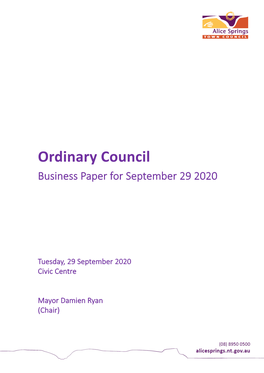 Ordinary Council Business Paper for September 29 2020