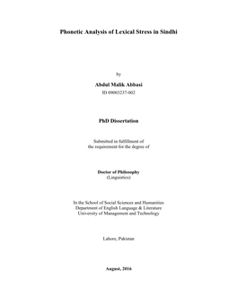 Phonetic Analysis of Lexical Stress in Sindhi