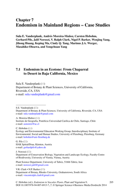 Endemism in Mainland Regions – Case Studies